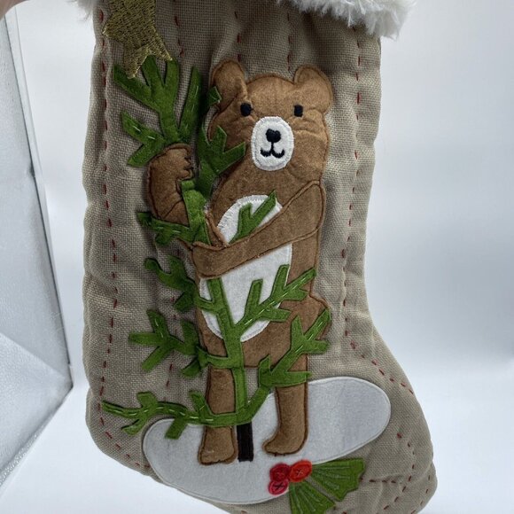Pottery Barn Kids Papa Woodland Bear Stocking Holiday Christmas Quilted Xmas - Picture 3 of 12